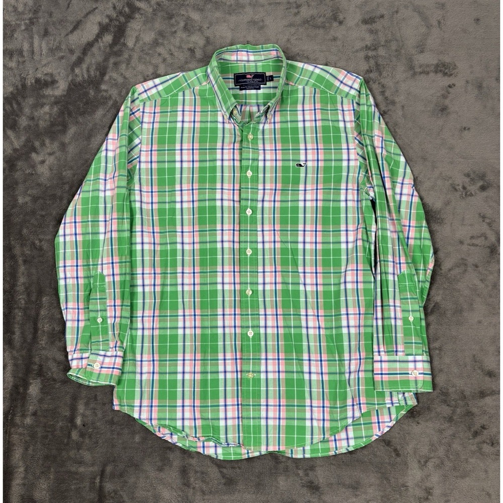 VINEYARD VINES‎ Shep and Ian Men's  L Slim Fit Whale Shirt green Pink White